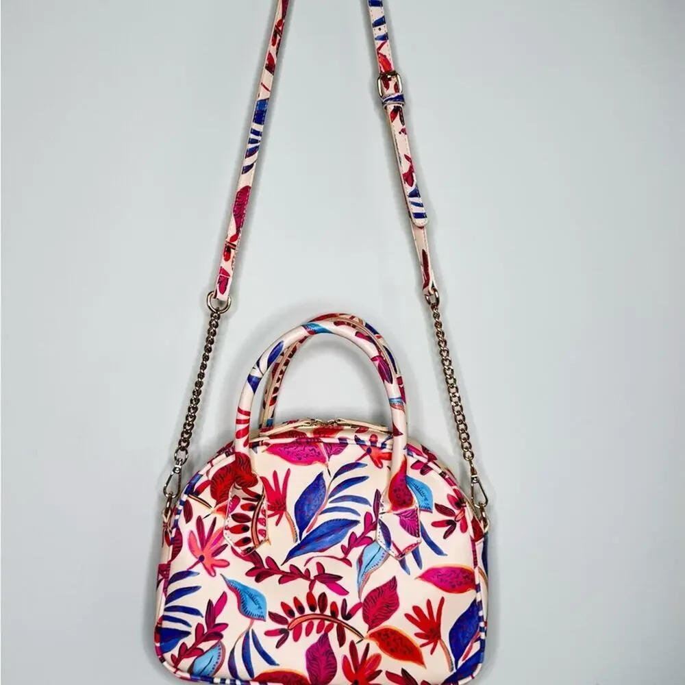 JustFab Tropical Botanical Satchel - Bright Floral Vegan Leather Crossbody